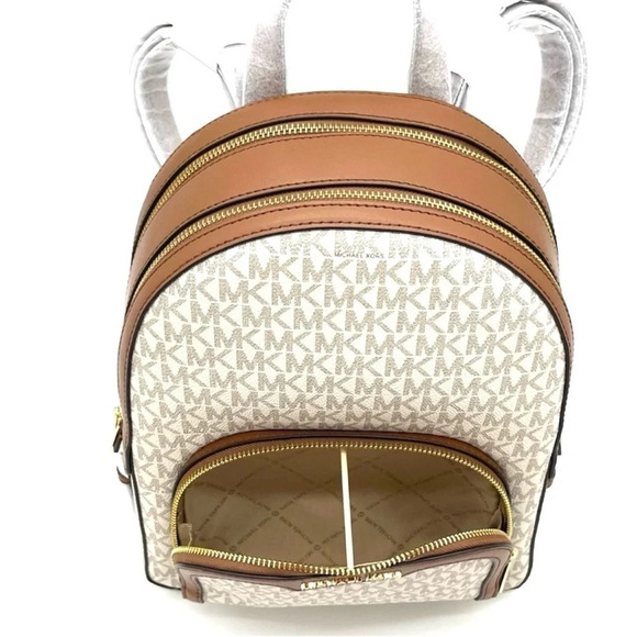 Michael Kors Jaycee Medium Zip Packet Backpack Vanilla/Brown - Picture 10 of 11